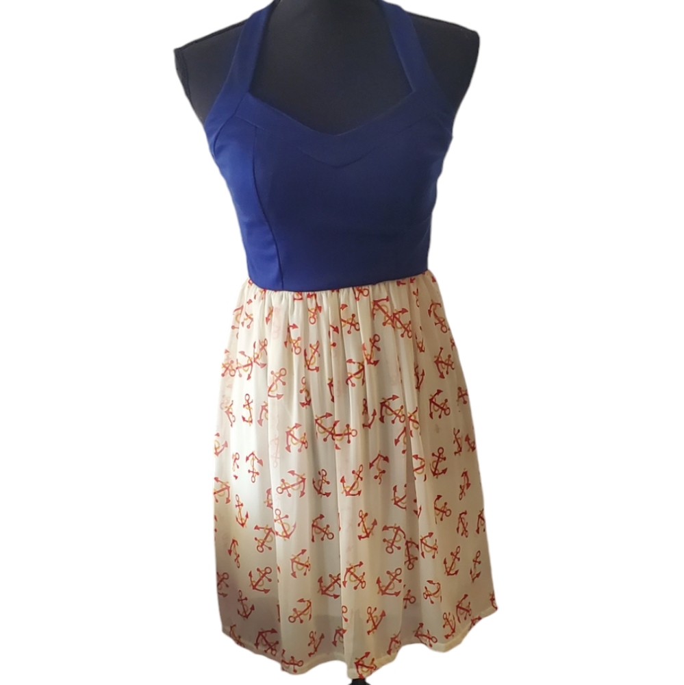 Anchor print halter dress